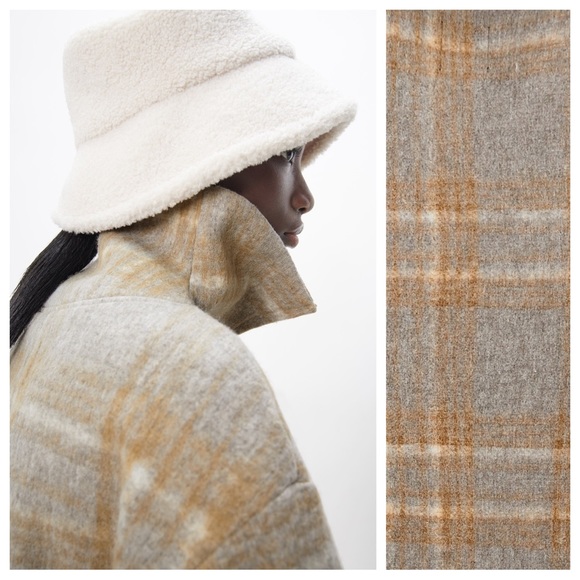 NWT. Zara Tan/Grey Wool Blend Plaid Sweatshirt. Size L. - Picture 4 of 14